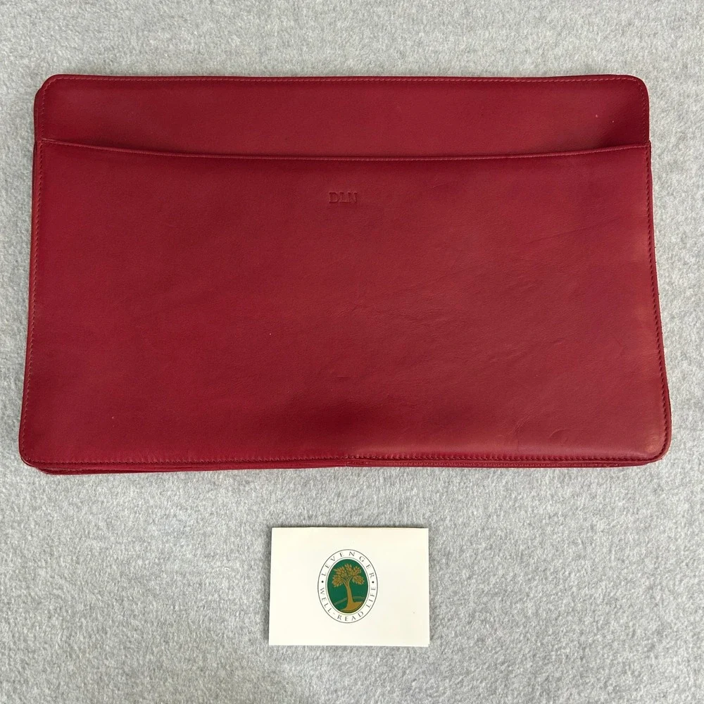 DLN Monogram Levenger Leather Document Envelope Red Legal Size Sleeve Office